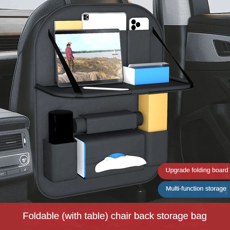 Car Backseat Organizer With Tablet Holder Leather Auto Seat Back Storage Organizer with Foldable Food Tray Tissue Phone Pocket