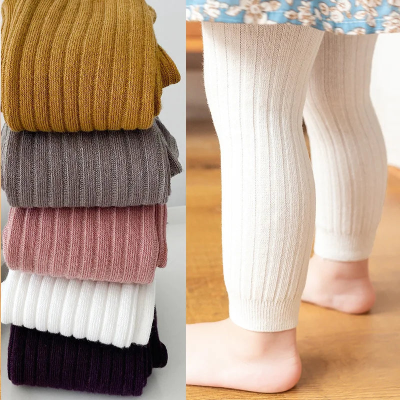 Spring Autumn Baby Children Leggings Soild Color Cotton Ribbed Pants Kids Stretch Knitting Trousers Girls Versatile Cropped Pant