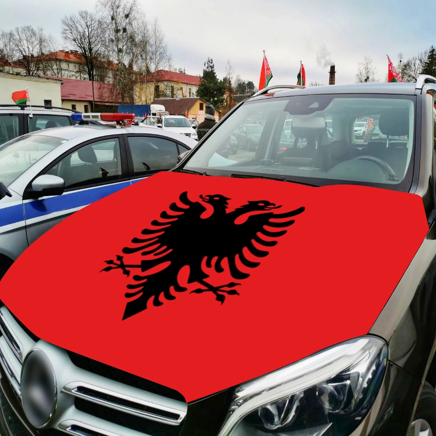 Albania Car Hood Cover Flag Universal Size Elastic Polyester 120x150cm for Car Decor