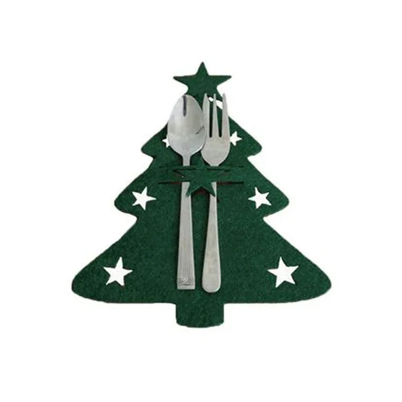 Christmas Tree Cutlery Knife Fork Covers Table Decor Elk Xmas Tableware Pocket Holder Bags New Year Party Decorations