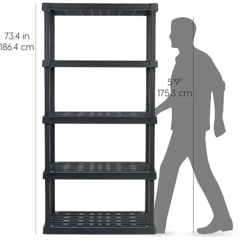 5-Tier Heavy Duty Plastic Shelving Unit,Modular Garage Rack Storage Organizer for Home,Basement,Laundry&Utility Room