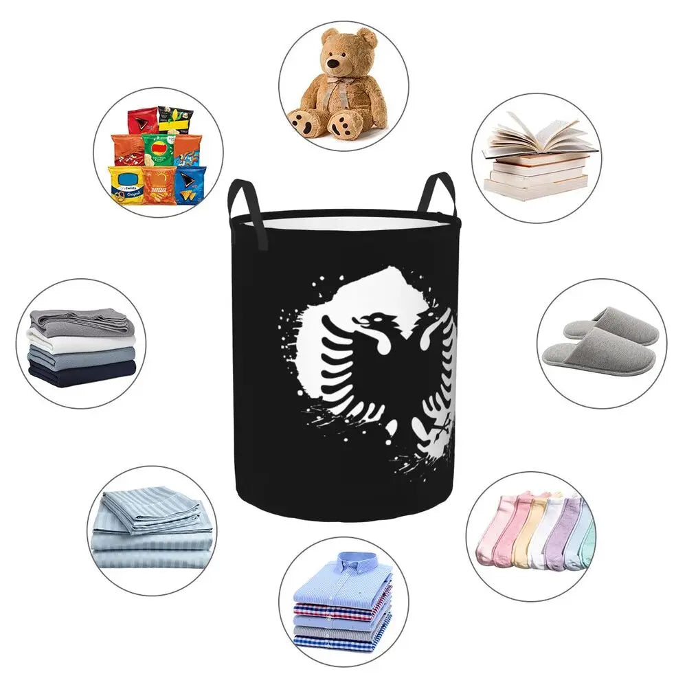 Albania Laundry Basket Foldable Albanian Pride Clothes Hamper for Baby Kids Toys Storage Bin