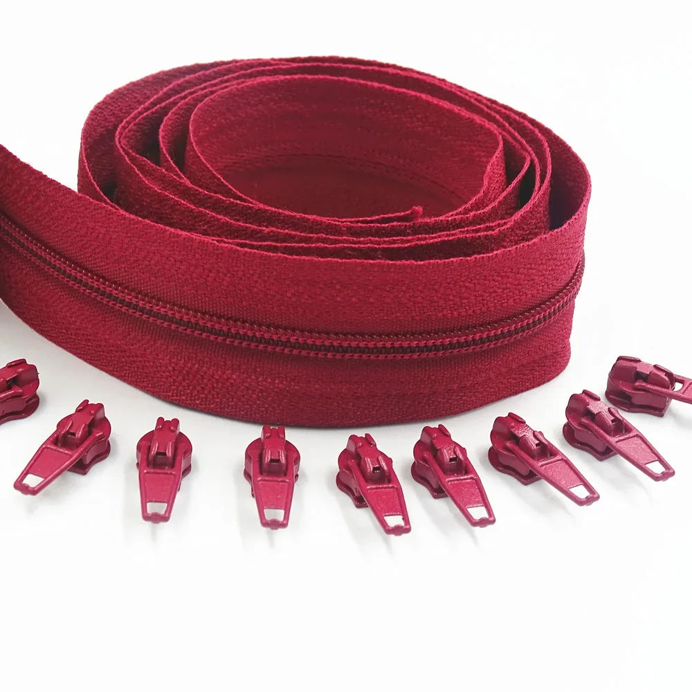 5 Meters long zipper 10 auto locking sliders 20 colors of 3# nylon zipper used for zipper clothing handbags