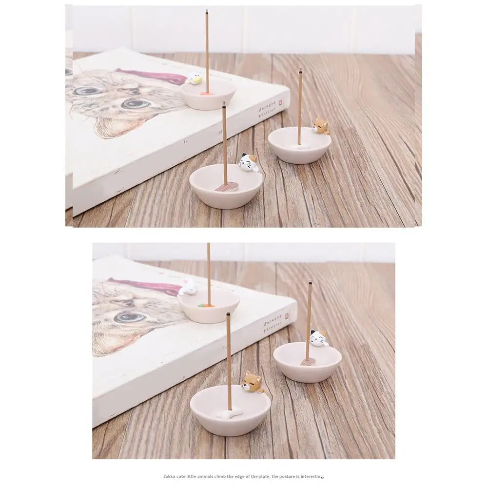 Cartoon Animal Incense Seat Small Incense Burner Incense Indoor Home Office Ornaments Animal Theme Cat Incense Stick Holder