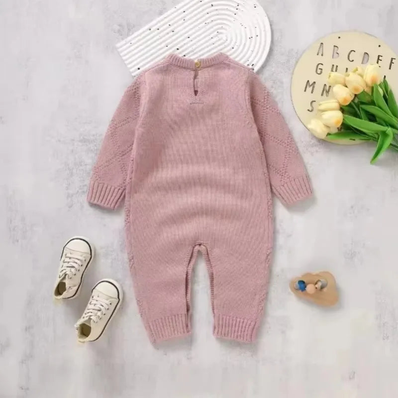 New Spring Autumn Solid Color Knitted Acrylic Long Sleeve 1-18 Months Newborn Baby Boys Girls Rompers Jumpsuit Bodysuit DGUKYM