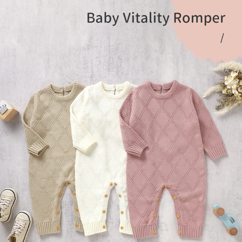 New Spring Autumn Solid Color Knitted Acrylic Long Sleeve 1-18 Months Newborn Baby Boys Girls Rompers Jumpsuit Bodysuit DGUKYM