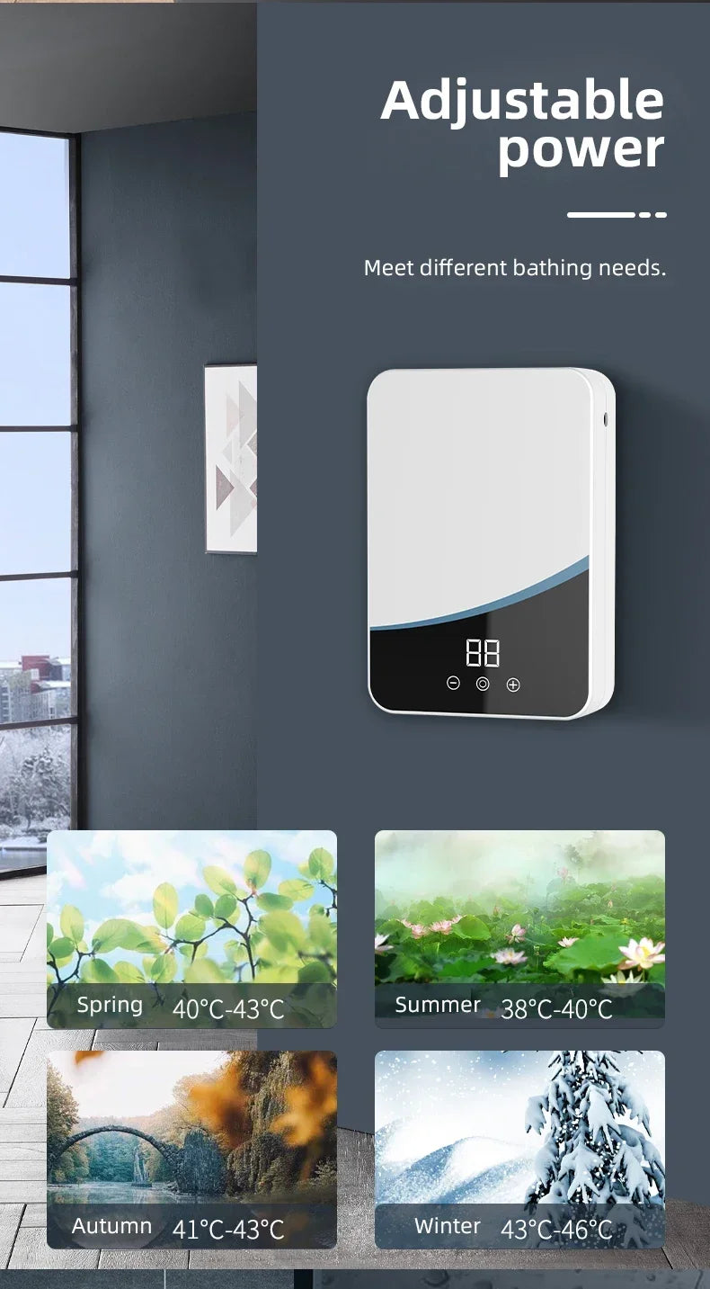 Tankless Mini Hot Water Heater Thermostatic Washing Heating System with Digital Display for Home Kitchen Bathroom