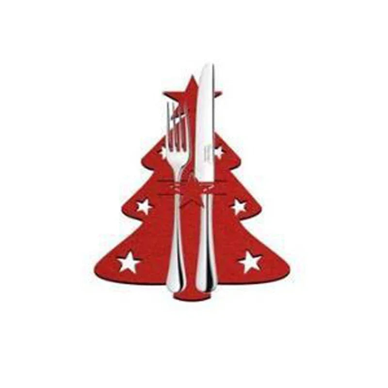 Christmas Tree Cutlery Knife Fork Covers Table Decor Elk Xmas Tableware Pocket Holder Bags New Year Party Decorations