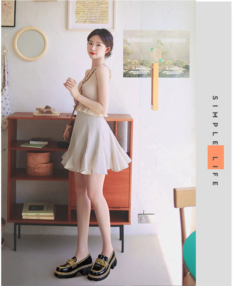 Spring Autumn Platform Shoes for Women British Style Loafers Leather Casual Shoe Thick-soled Heightened Pumps Breathable Zapatos