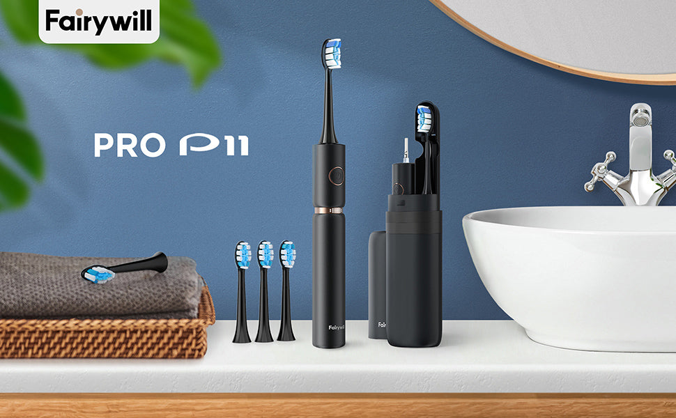 Fairywill Professional Electric Sonic Toothbrush Waterproof Powerful Fast Charging Smart Timer Replacement Heads Travel Case