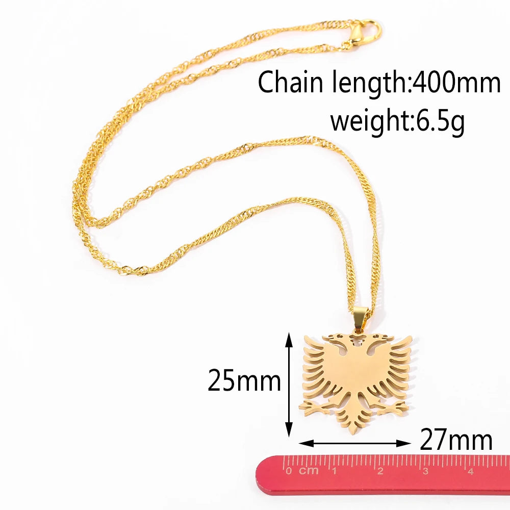 Stainless Steel Albanian Double Headed Eagle Necklace Russian Albania Flag Eagle Pendants Emblem Necklace Ethnic Jewelry Gifts