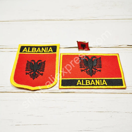 Albania  National Flag Embroidery Patches Badge Shield And Square Shape Pin One Set On The Cloth Armband   Backpack  Decoration