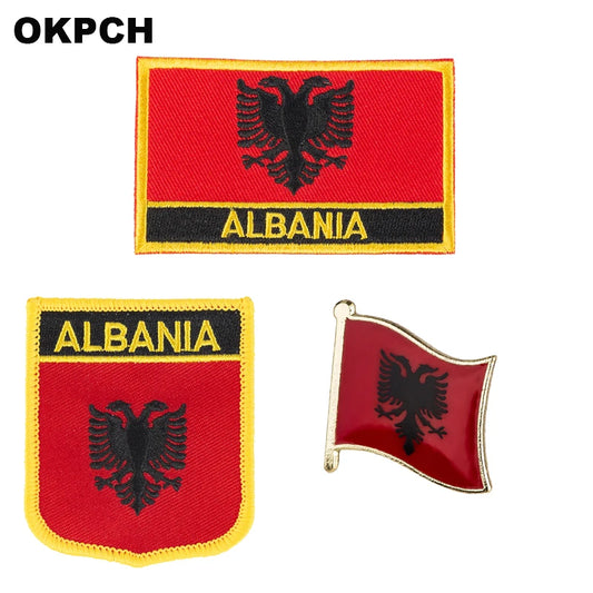 Albania Iron on Flag Patches Saw on Badges Patches for Clothing PT0001-3