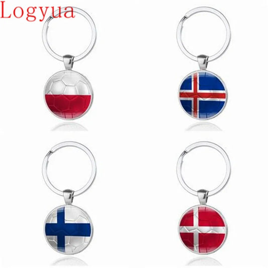 100pcs New 2018  Football Car Keychain Keyring For Denmark Finland Iceland Albania Andorra Austria Estonia Poland Flags
