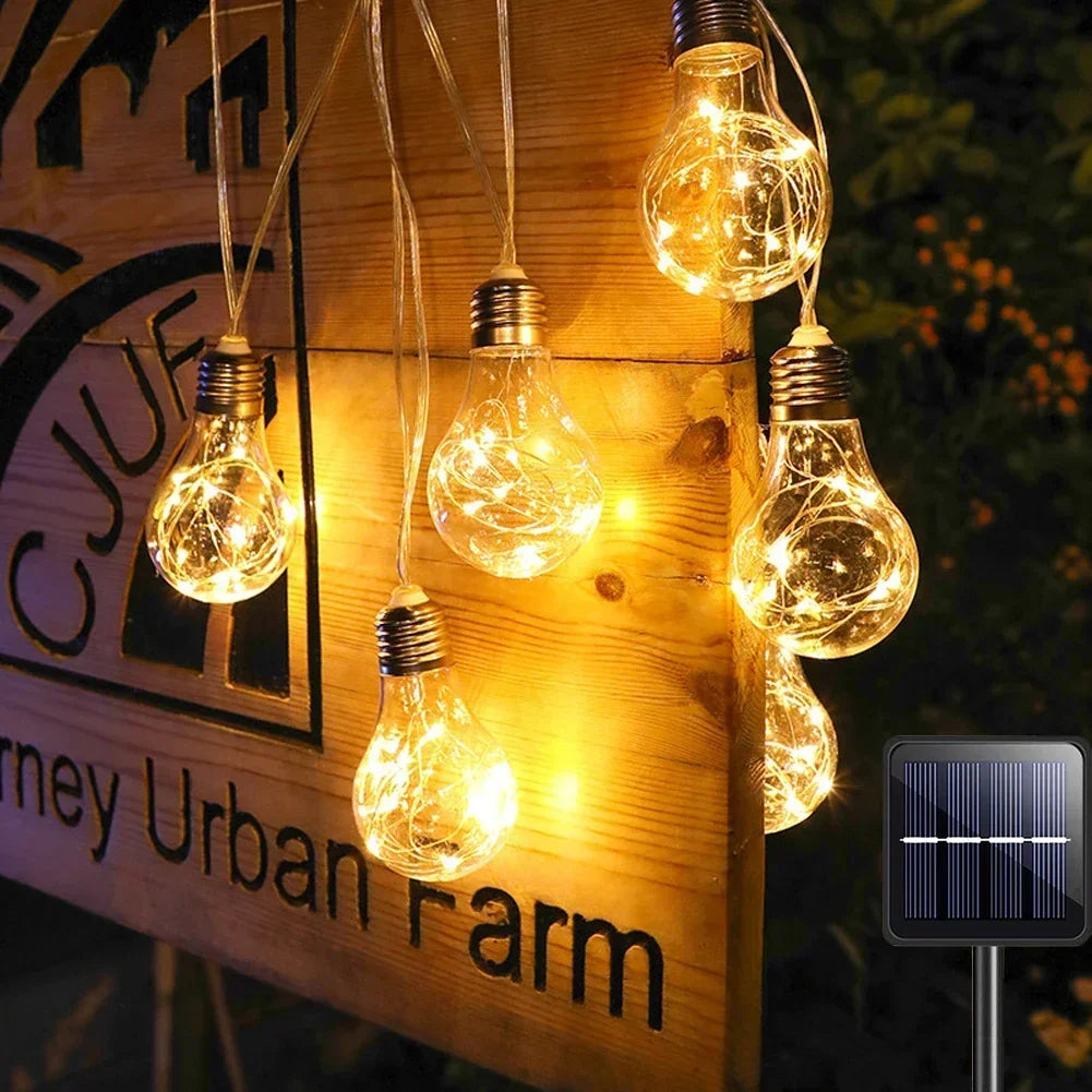 LED Solar Bulb Lights Waterproof Outdoors Garden Fairy Lights Garland Christmas Wedding Party Ornament Light String