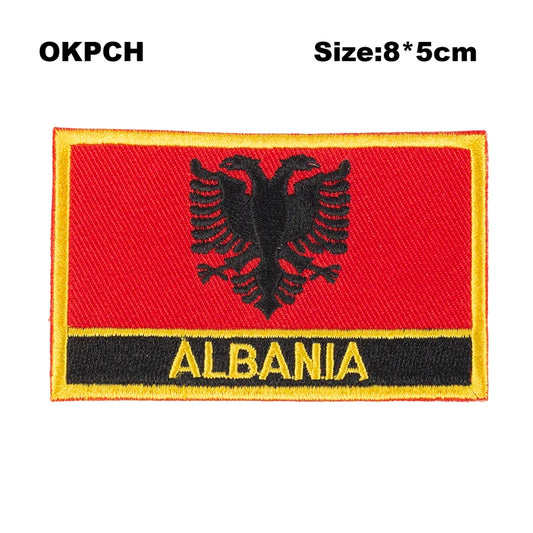 Albania Flag Embroidery Patches Iron on Saw on Transfer patches Sewing Applications for Clothes in Home&Garden