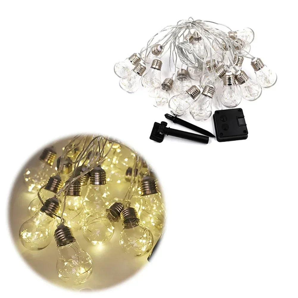 LED Solar Bulb Lights Waterproof Outdoors Garden Fairy Lights Garland Christmas Wedding Party Ornament Light String