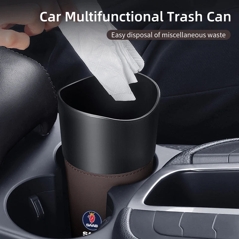 Car Trash Bin Console Rubbish Cans Storage Phone Holder Garbage Box For SAAB 9-3 9-5 93 9000 900 9-7 600 99 9-X 97X Turbo GT750