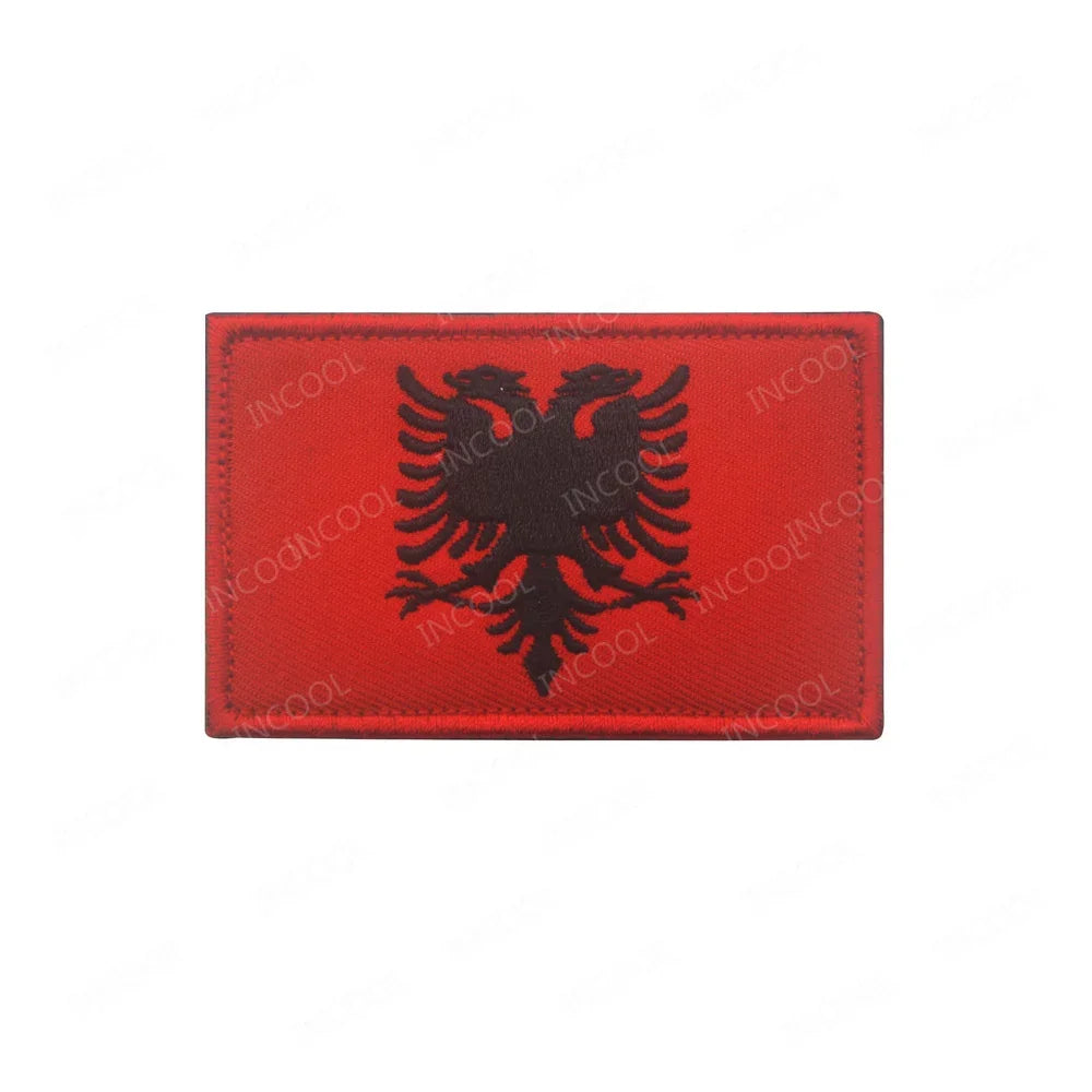 Embroidered Albania Flag Patches Albanian PVC Rubber Flags Patch Shoulder Hook Loop Decorative Appliques For Jacket Cap Backpack