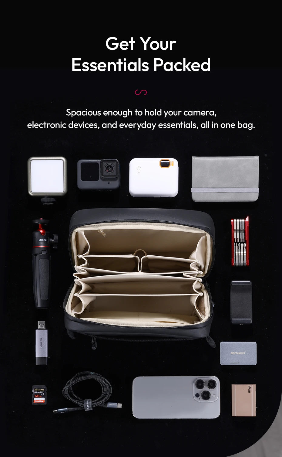 Ulanzi BT02 Storage Bag for Travel for ID Card Phone Makeup brush Charger Mouse Passport Toiletry Bag Polyester Waterproof Bag