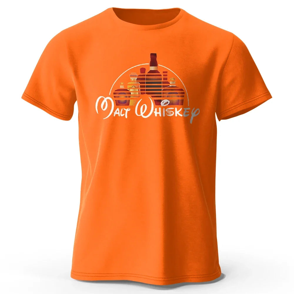 Men's Malt Whiskey Printed T-Shirt 100% Cotton Oversized Funny Graphic Tees for Men Women Summer Tops