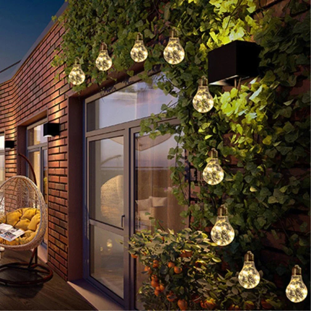 LED Solar Bulb Lights Waterproof Outdoors Garden Fairy Lights Garland Christmas Wedding Party Ornament Light String