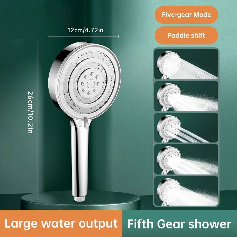 Musurjoy Bathroom Shower/Shower System Powerful Booster Spray Shower Head/5 Spout Modes/Large Panel Outlet