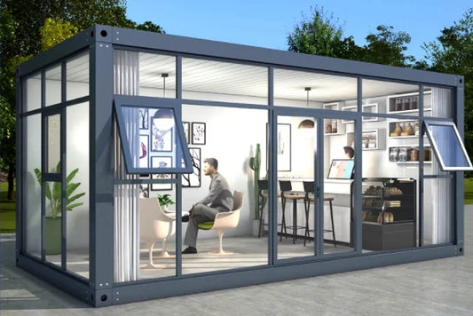 Sunroom 40FT 20FT Prefab Container Houses, Green Modular Tiny Houseboat Boat Glass Sun Room Mobile Home .Prefab Box House