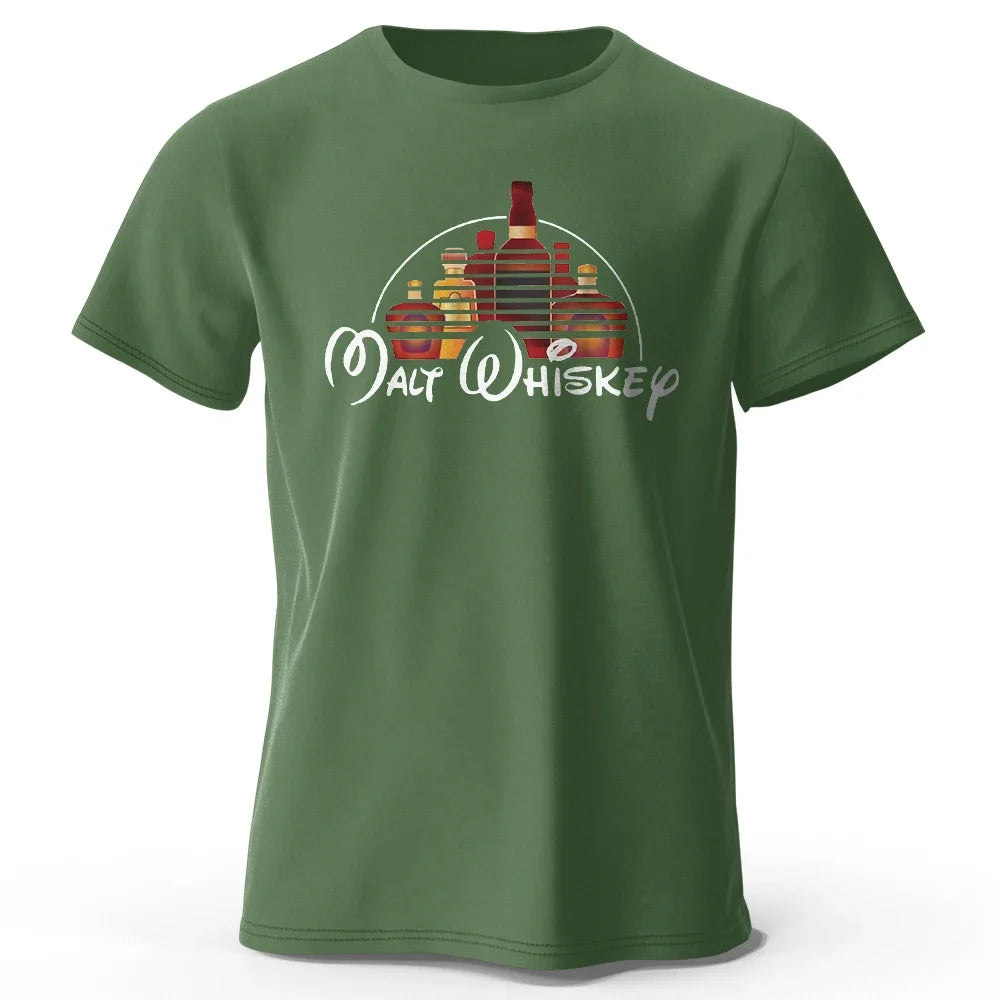 Men's Malt Whiskey Printed T-Shirt 100% Cotton Oversized Funny Graphic Tees for Men Women Summer Tops