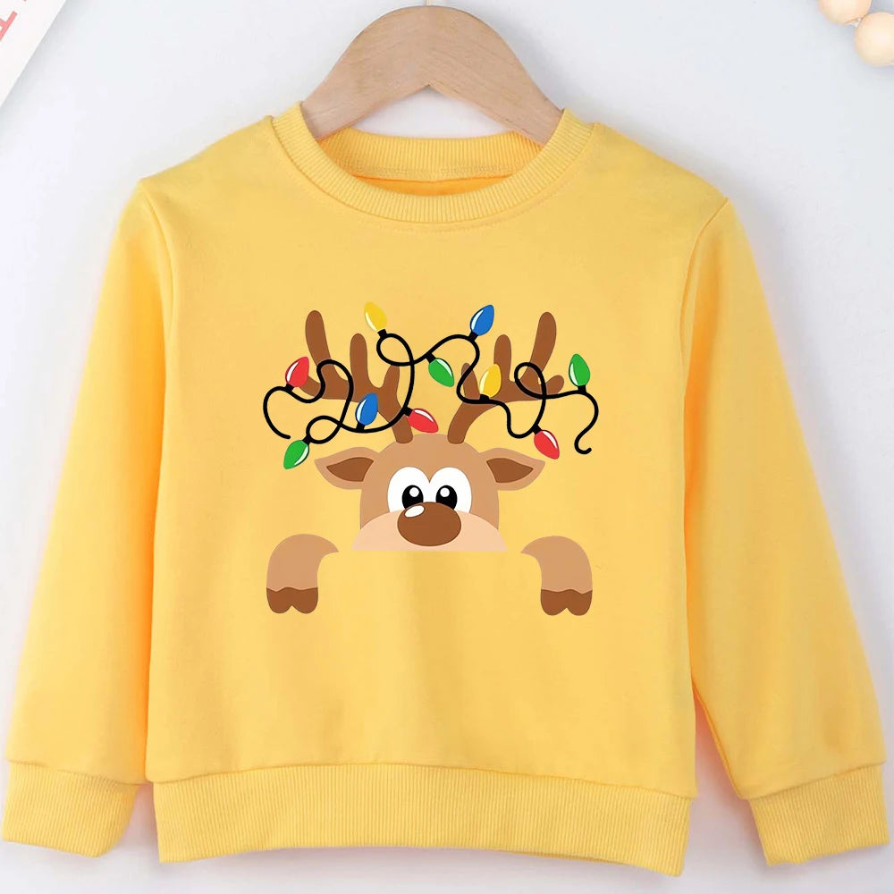 Cute Christmas Reindeer Baby Clothes 2-14 Years Boy Girl Sweatshirt Fashion Kawaii Harajuku Xmas Vibe Kids Hoodie Cheap Hot Sale