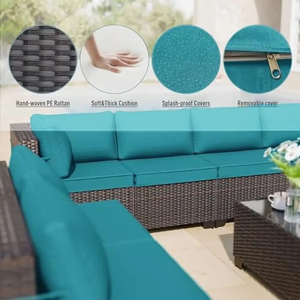 Outdoor Modular Patio Furniture Set with Swivel Chairs & 55000 BTU Fire Pit Comfortable Seating Garden & Porch Gatherings