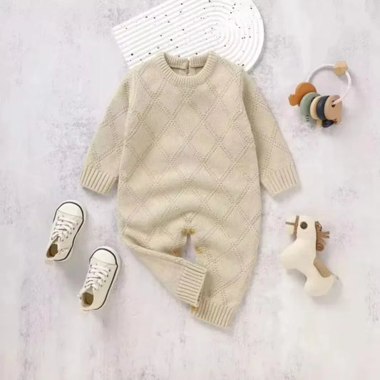 New Spring Autumn Solid Color Knitted Acrylic Long Sleeve 1-18 Months Newborn Baby Boys Girls Rompers Jumpsuit Bodysuit DGUKYM