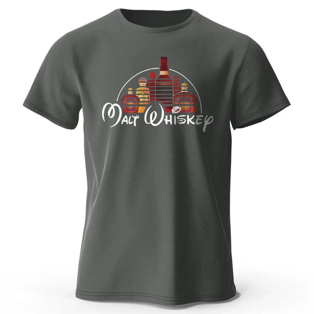 Men's Malt Whiskey Printed T-Shirt 100% Cotton Oversized Funny Graphic Tees for Men Women Summer Tops
