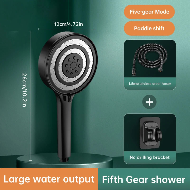 Musurjoy Bathroom Shower/Shower System Powerful Booster Spray Shower Head/5 Spout Modes/Large Panel Outlet