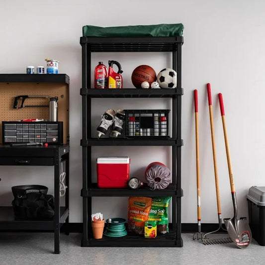 5-Tier Heavy Duty Plastic Shelving Unit,Modular Garage Rack Storage Organizer for Home,Basement,Laundry&Utility Room