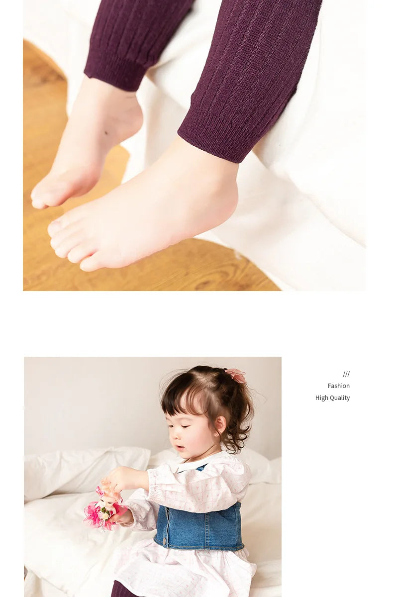 Spring Autumn Baby Children Leggings Soild Color Cotton Ribbed Pants Kids Stretch Knitting Trousers Girls Versatile Cropped Pant