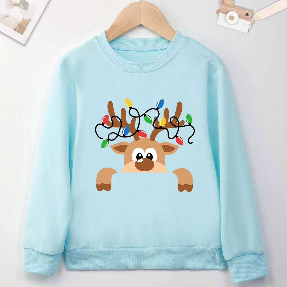 Cute Christmas Reindeer Baby Clothes 2-14 Years Boy Girl Sweatshirt Fashion Kawaii Harajuku Xmas Vibe Kids Hoodie Cheap Hot Sale