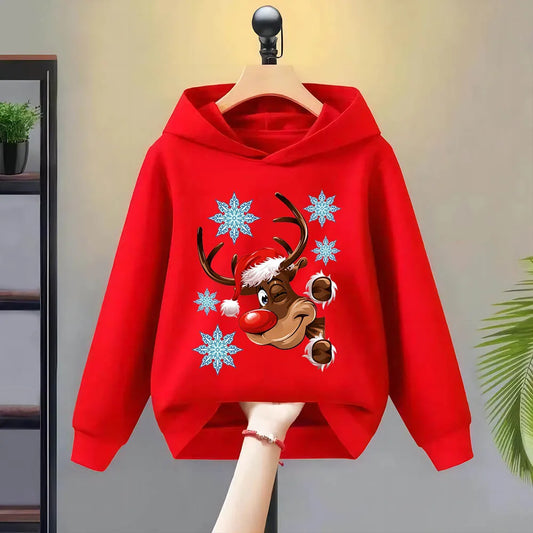 Christmas deer multi-color casual jacket pullover sweatshirt top, autumn and winter clothing quality hoodie cartoon children's