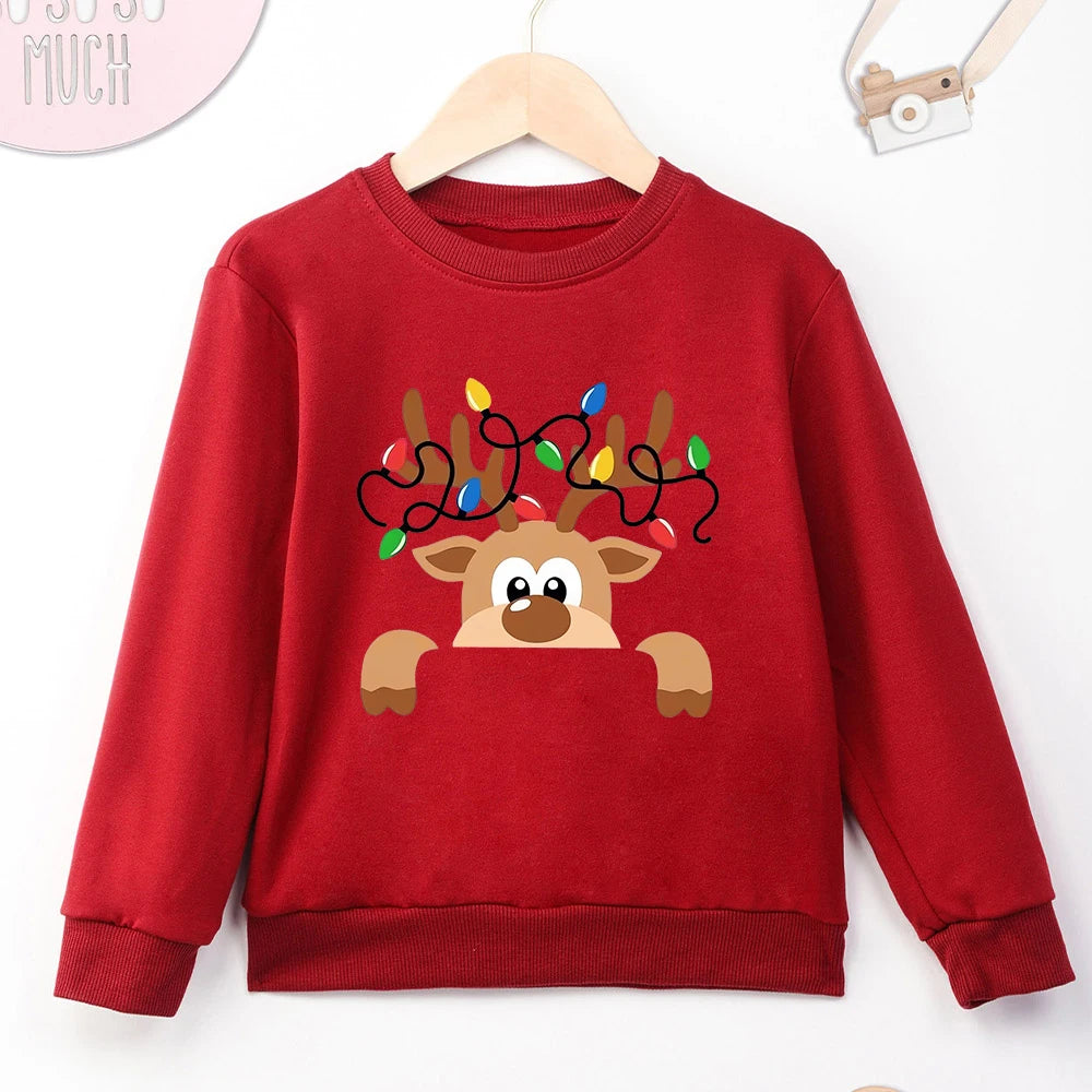 Cute Christmas Reindeer Baby Clothes 2-14 Years Boy Girl Sweatshirt Fashion Kawaii Harajuku Xmas Vibe Kids Hoodie Cheap Hot Sale