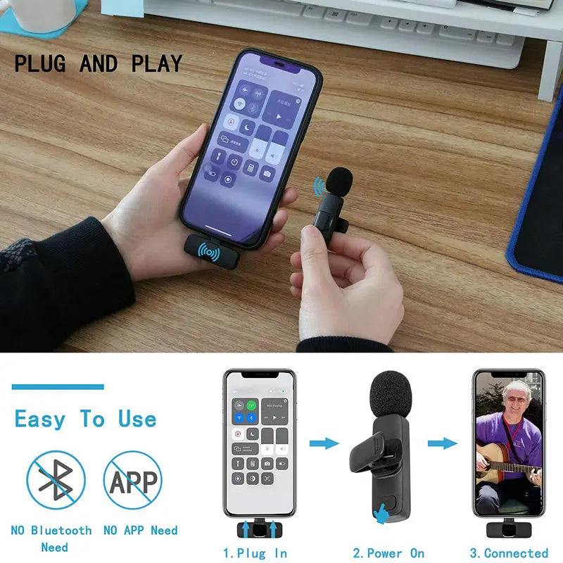 Wireless Lavalier Microphone Portable Audio Video Recording Mic For IPhone Android Mobile Phone Live Broadcast Game Microfonoe