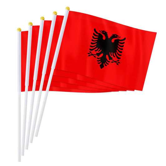 14*21cm Albania Hand Flag, Albanian National Handheld Waving Small Flag World European Countries Desk Decor