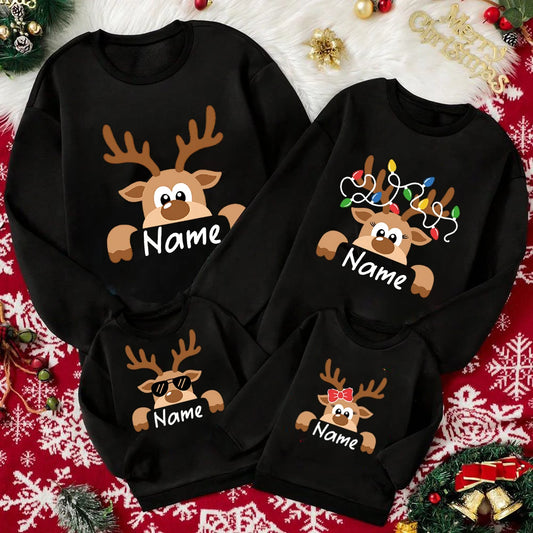 Personalized Christmas&deer Print Family Together Matching Sweatshirt Christmas Hoodie with Name Xmas Gifts Holiday Clothes
