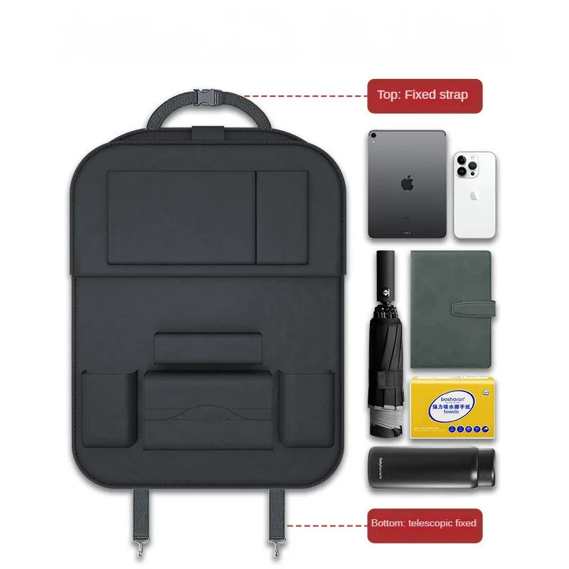 Car Backseat Organizer With Tablet Holder Leather Auto Seat Back Storage Organizer with Foldable Food Tray Tissue Phone Pocket