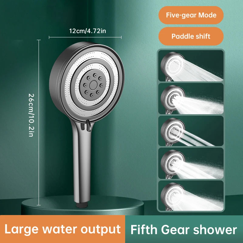 Musurjoy Bathroom Shower/Shower System Powerful Booster Spray Shower Head/5 Spout Modes/Large Panel Outlet