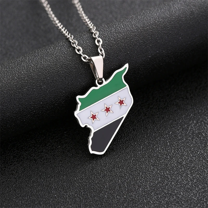 Stainless Steel Syria Map Flag Pendant Necklaces for Women Men Gold Color/Silver Color Charm Fashion Syrians Map Chain Jewelry