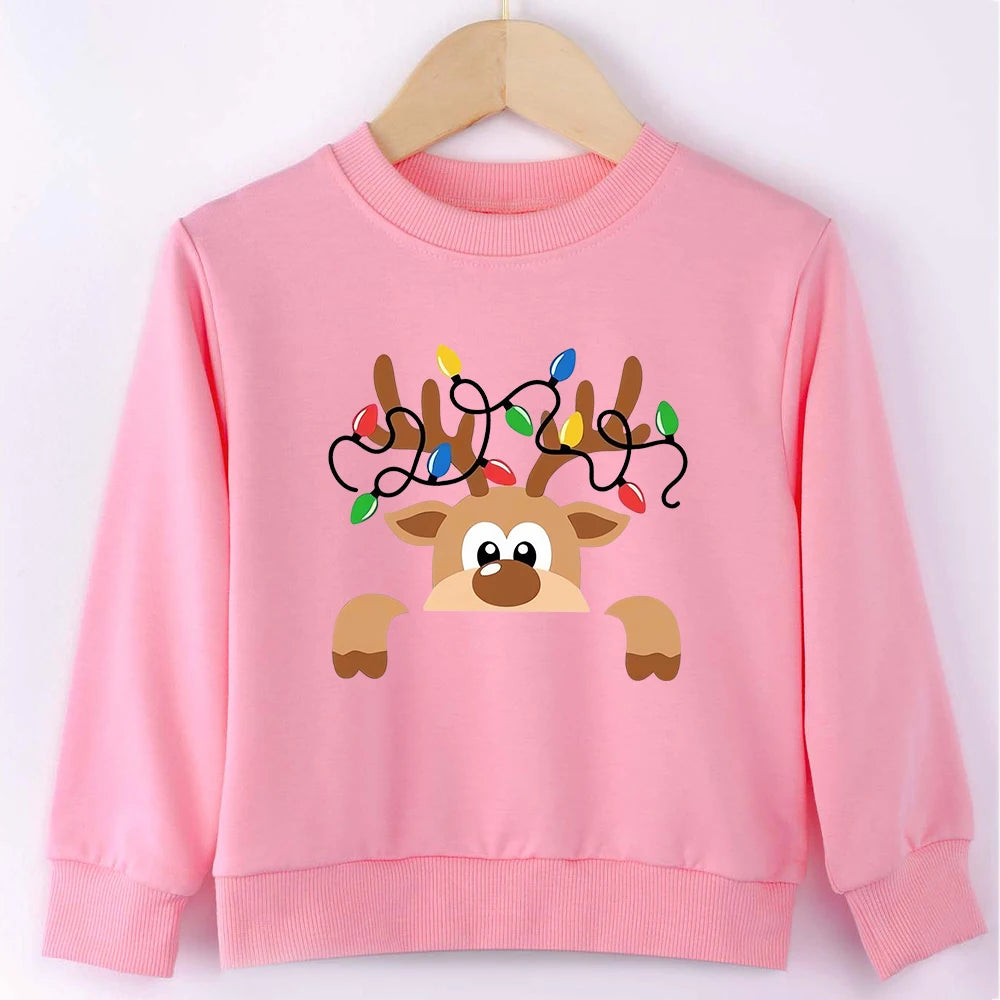Cute Christmas Reindeer Baby Clothes 2-14 Years Boy Girl Sweatshirt Fashion Kawaii Harajuku Xmas Vibe Kids Hoodie Cheap Hot Sale