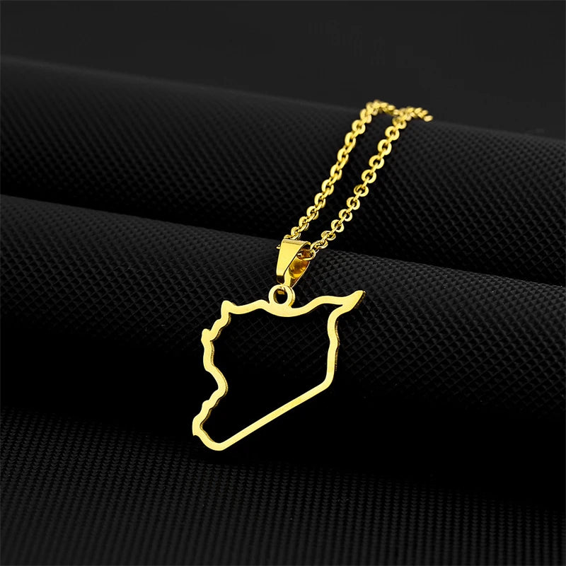 Stainless Steel Syria Map Flag Pendant Necklaces for Women Men Gold Color/Silver Color Charm Fashion Syrians Map Chain Jewelry