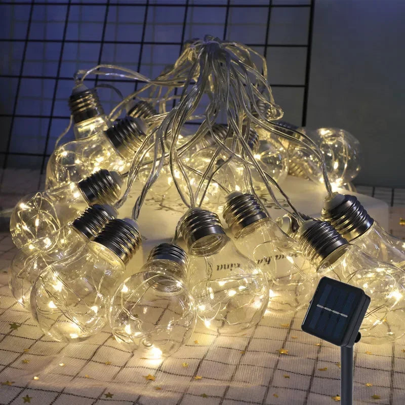 LED Solar Bulb Lights Waterproof Outdoors Garden Fairy Lights Garland Christmas Wedding Party Ornament Light String