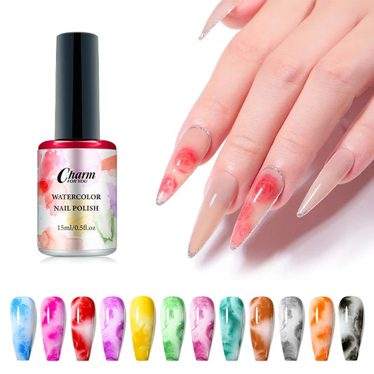 15ml Watercolor Ink Nail Polish Color Blossoming Effect Quick Dry Whiter Clear Nail Varnish Nail Decoration