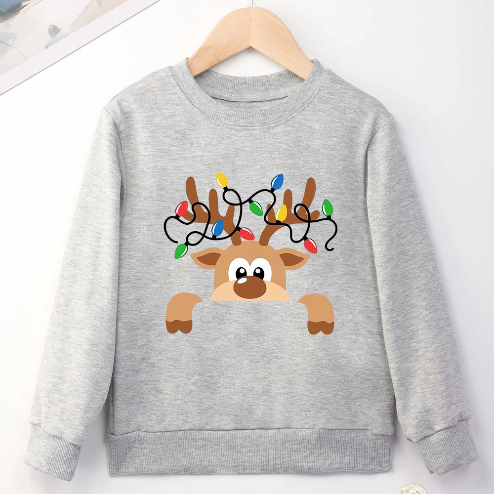 Cute Christmas Reindeer Baby Clothes 2-14 Years Boy Girl Sweatshirt Fashion Kawaii Harajuku Xmas Vibe Kids Hoodie Cheap Hot Sale